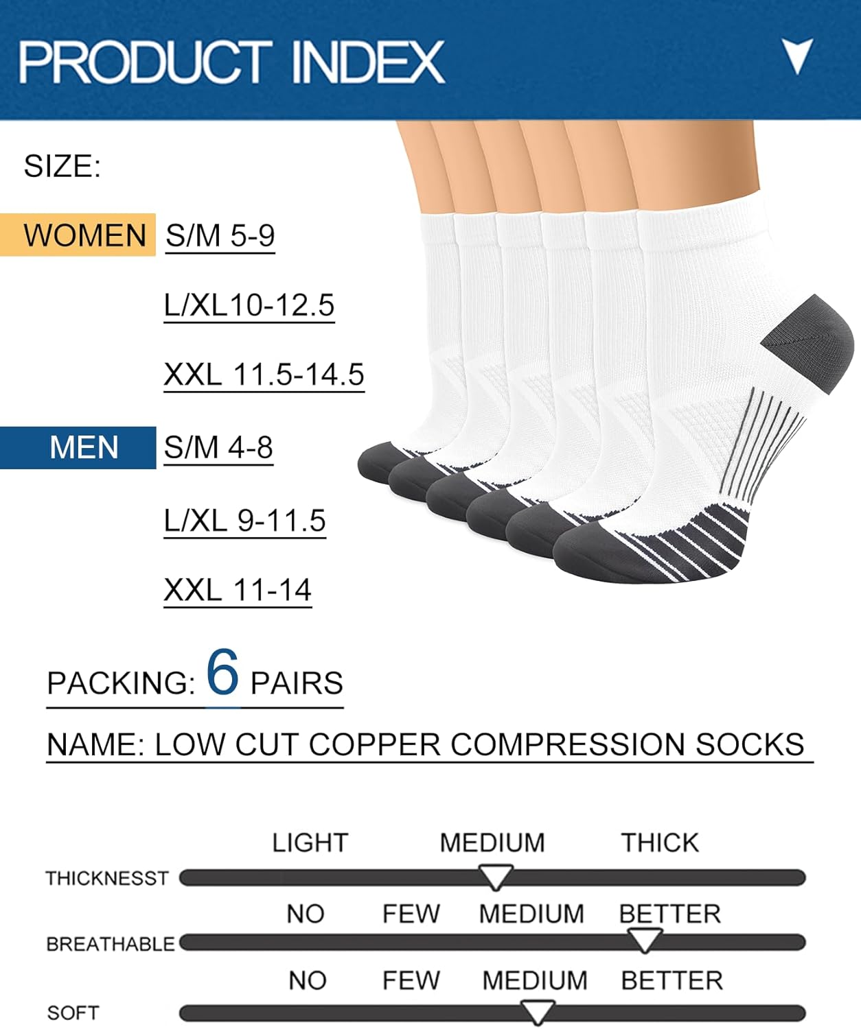 Copper Compression Socks Women and Men 6 Pairs - Circulation Arch Support Plantar Fasciitis Running Ankle Socks - Image 6