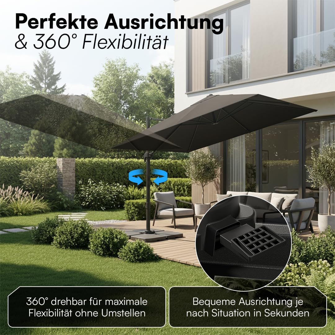 STEELSØN Elaris Premium Sonnenschirm rechteckig 300x300 cm – Ampelschirm inkl. Schutzhülle – Gartenschirm neigbar & 360° drehbar – Sonnenschutz UV50+ wetterfest – robustes Aluminium Gestell - schwarz