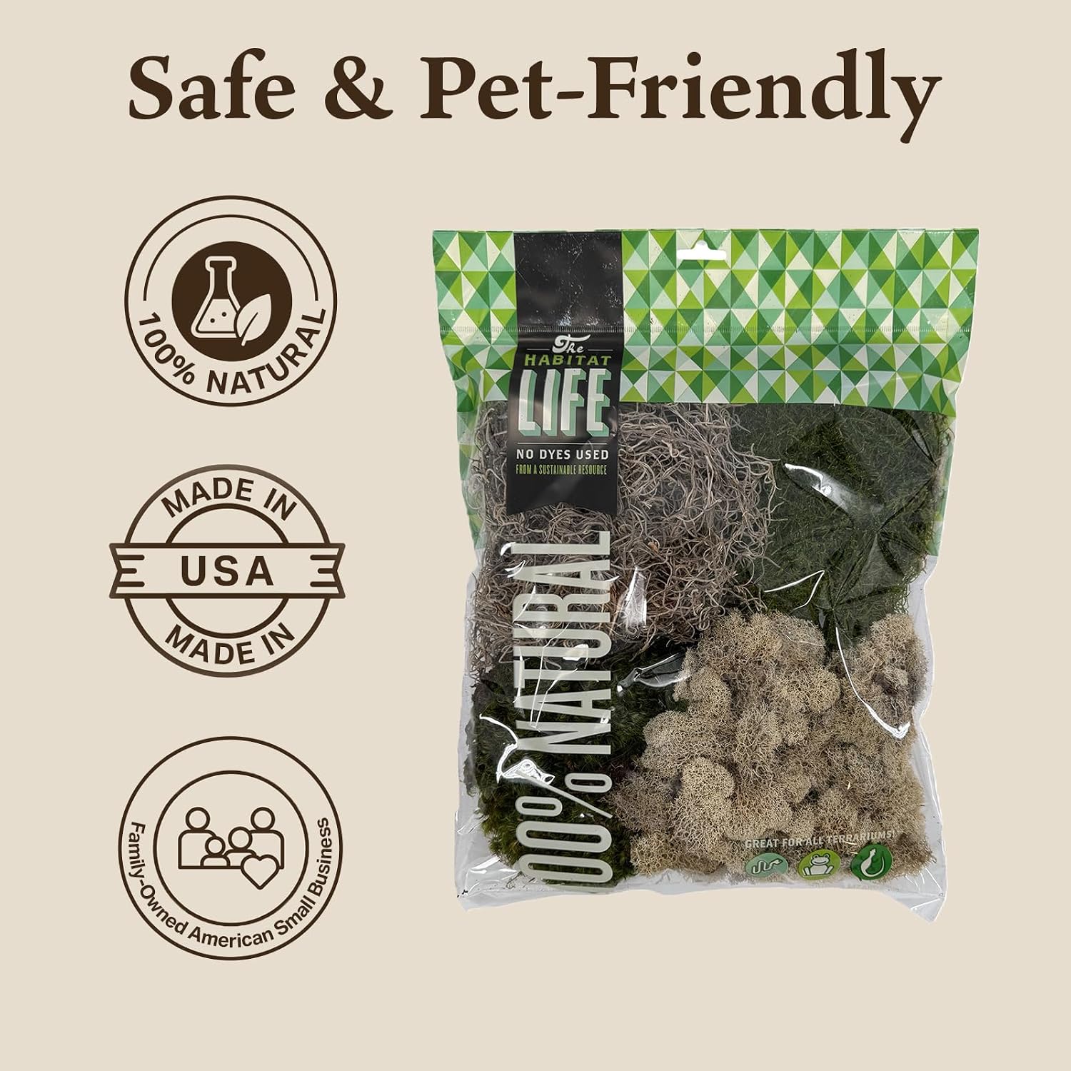 Variety Mix Moss for Terrarium Habitats, Medium 1-Pack | Preserved Moss for Reptiles, Amphibians & Invertebrates Terrariums, Humidity Control, Soft, Dye-Free, Family Owned, USA Made