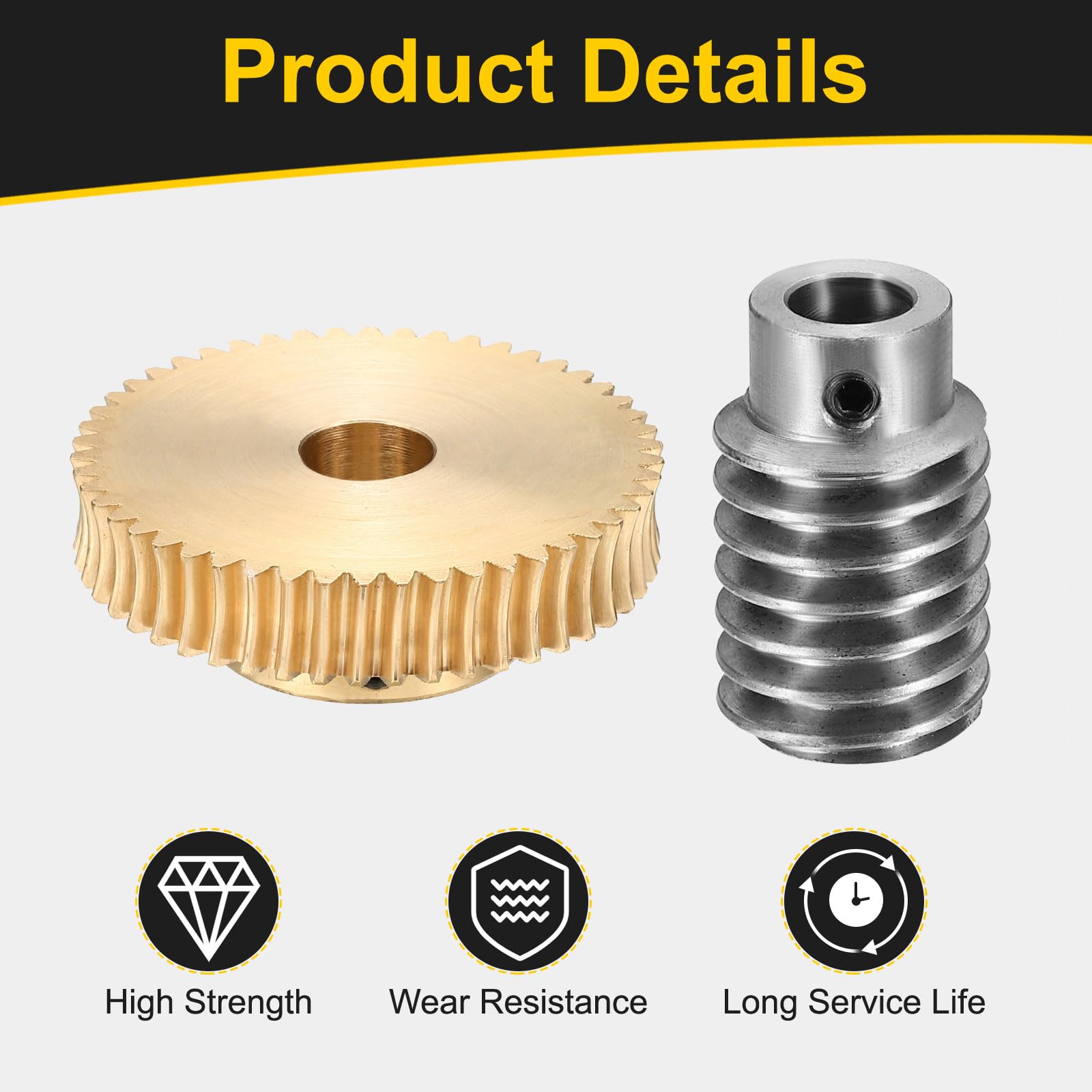 QUARKZMAN Ingranaggio A Vite Senza Fine Set 50T 1 Modulo Rapporto Riduzione 50:1 Rotazione Destra Ruota Riduttore Componente (Ingranaggio Ottone-Foro 12mm Asta Acciaio #45 Foro 8mm)