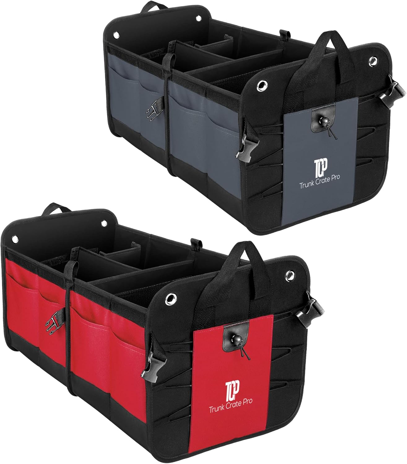 TRUNKCRATEPRO Save 15 per cent off a bundle of 2 collapsible portable multi compartments trunk organizer (red, gray)