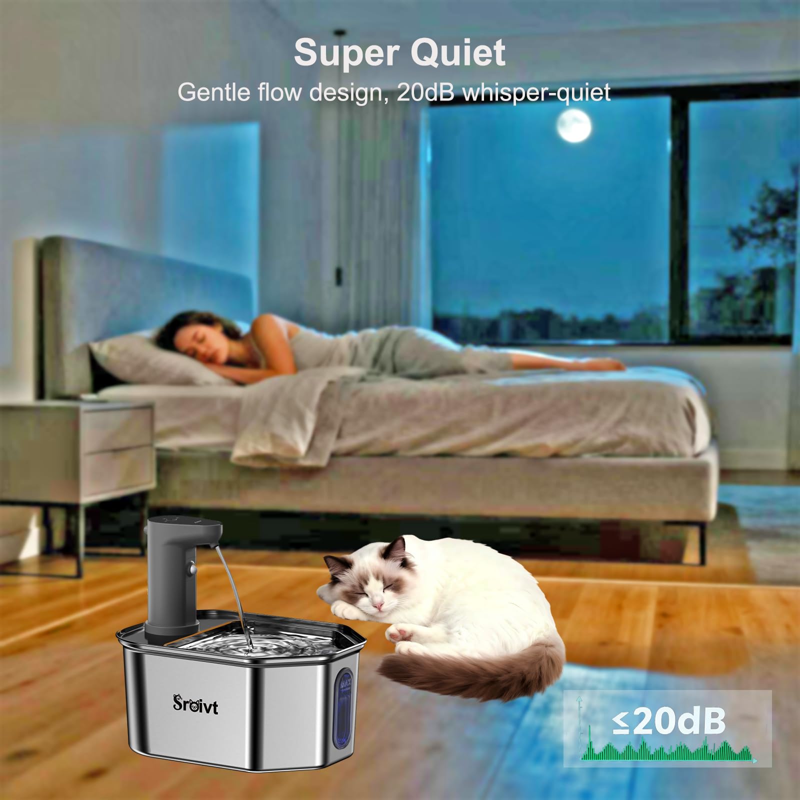 Cat Water Fountain Stainless Steel - cat Fountain - Water Fountains for Cats - pet Water Fountain - Dog Water Fountain - Stainless Steel cat Water Fountain Cordless - 88oz/2.6L,1Filters - image 5