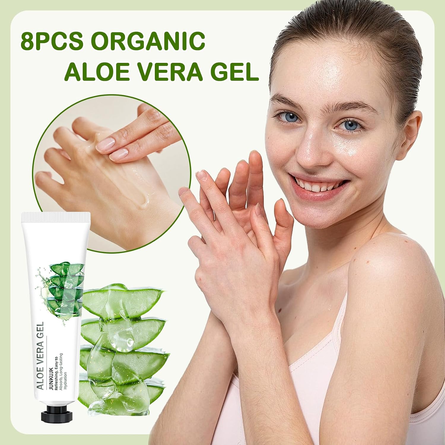 8PCS Organic Aloe Vera Gel for Face & Body,Moisturizing Non-sticky Pure Aloe Gel After Sun Aloe Lotion Skin Care,Fast Absorbing Long Lasting Refreshing Hydrating Face Moisturizer for All Skin Types C image 2