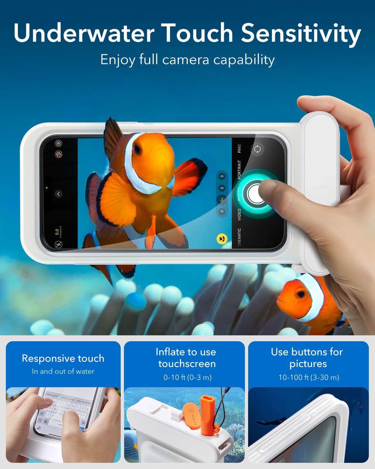 ESR Custodia Impermeabile per iPhone 15 Pro Max/14 Pro Max, Sensibilità al Tocco Sott'acqua, Impermeabile IPX8, Cover Galleggiante Subacquea con Cordino, Ideale per Lo Snorkeling, Bianco Trasparente