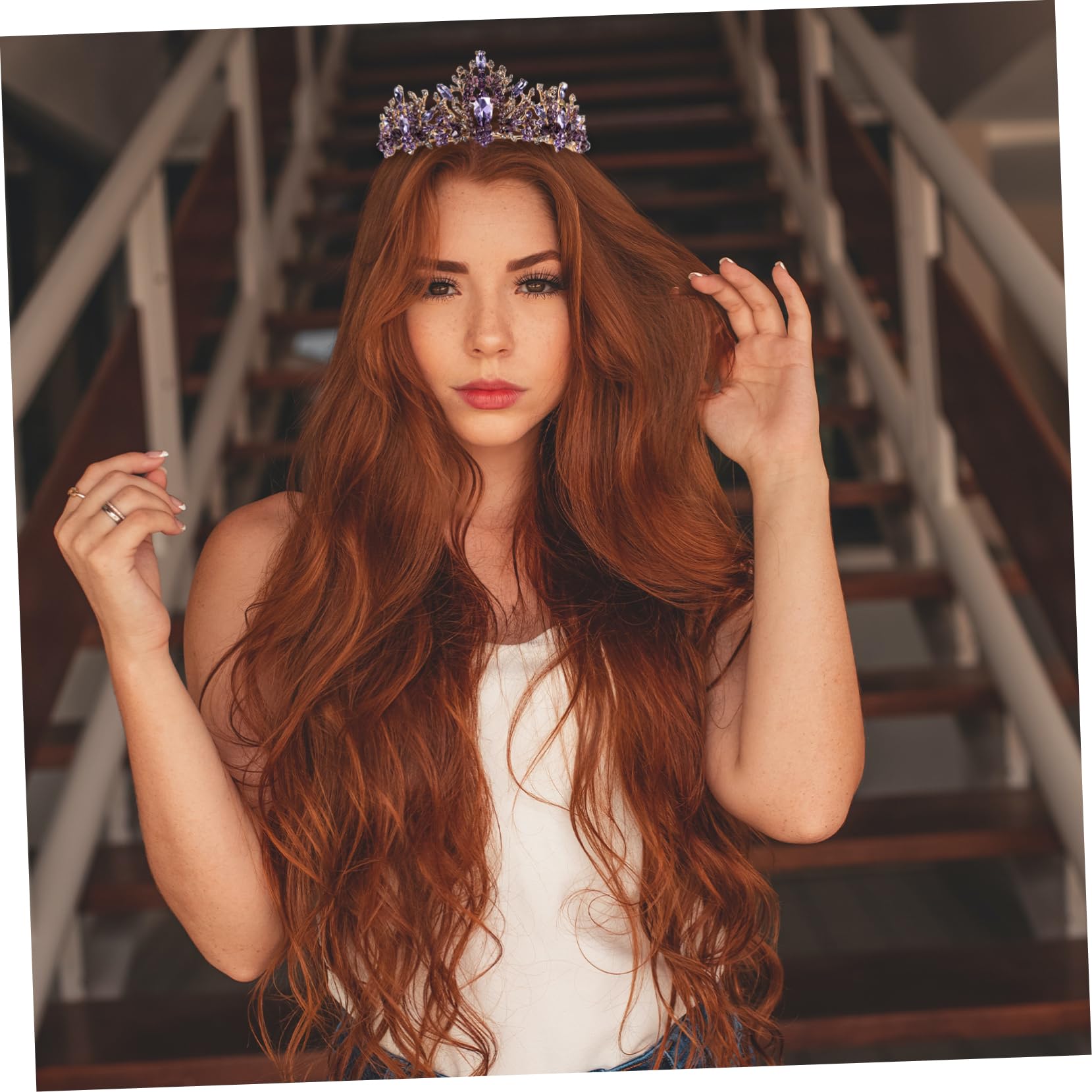 Tiaras de Cristal Violeta para Novia Tocado de Boda Accesorio de Decoración Cabello de Mujer Adecuado para Fiesta Graduación o Cumpleaños
