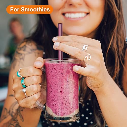 Miniatura 4 de uxcell 4 popotes de metal reutilizables, de acero inoxidable de 9.5 pulgadas para batido, té de burbujas, bebida fría (0.5 pulgadas de ancho, recto,
