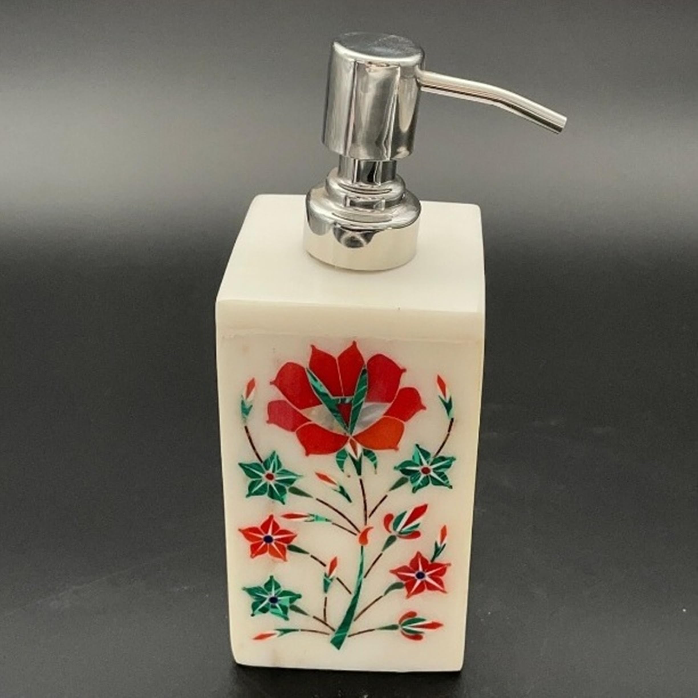 Distributeur de savon en marbre I Pompe à savon cornaline I Blanc Support de pompe de lavage des mains I Distributeur de savon en marbre I Pompe à savon liquide en marbre 7,6 x 7,6 cm