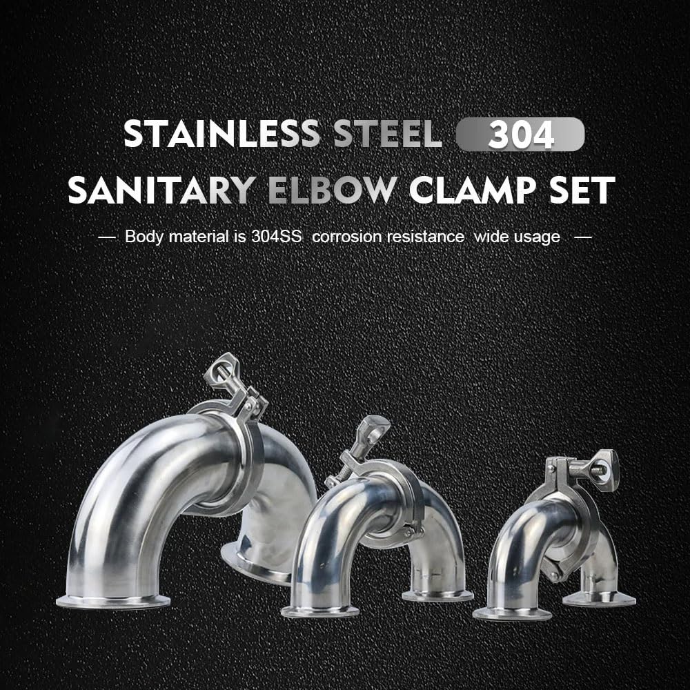 1 zestaw 304 SS kolano 90° sanitarne - kompatybilne z zaciskiem Tri Clamp (1,5"/2"/2,5") z uszczelką silikonową do kontaktu z żywnością(45mmx64)
