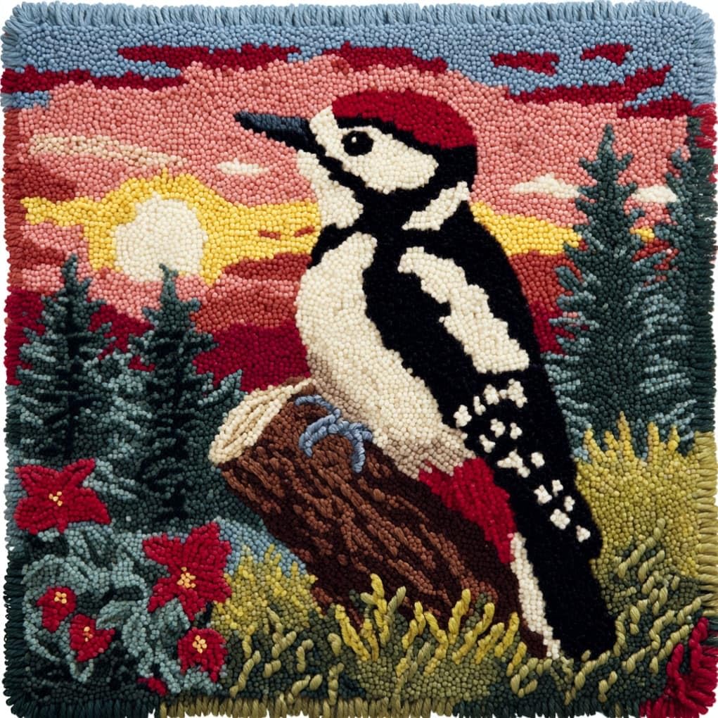 AxiangziK Creative Latch Hook Pillow Kit,Animal Woodpecker