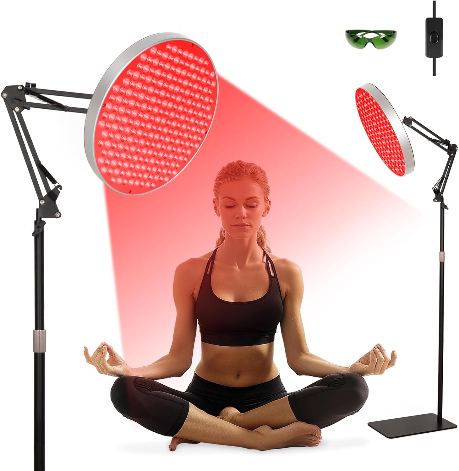 Round Red Light Therapy for Face and Body, Adjustable Height Stand, 660nm Red Light Therapy & 850nm Infrared Light Therapy Device,Skin Beauty