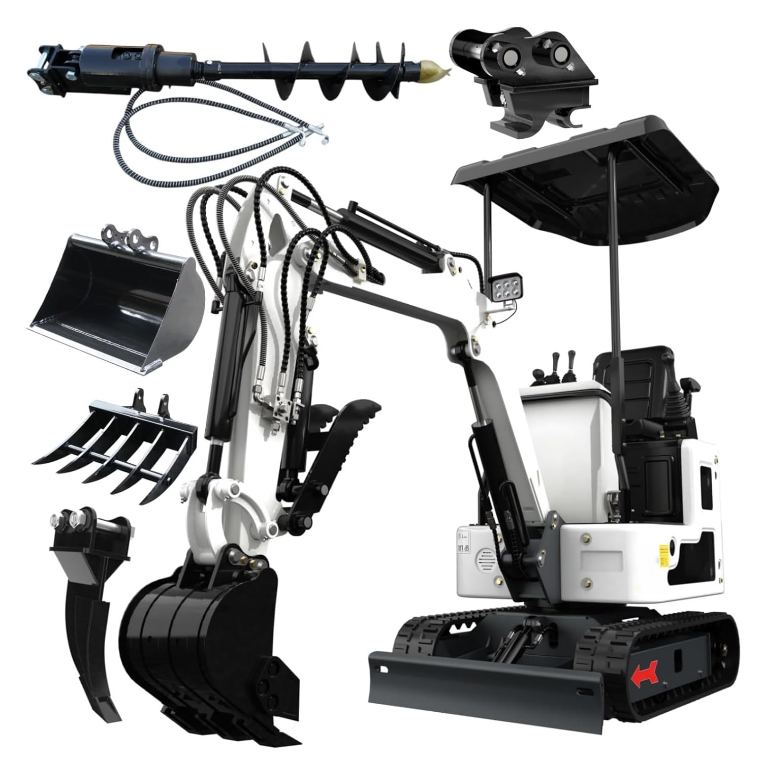 1.2 Ton Mini Excavator with 13.5HP Gas Engine - Compact Crawler Digger with Hydraulic Thumb & Multiple Attachments - Work for Occasions(5 Attachments)