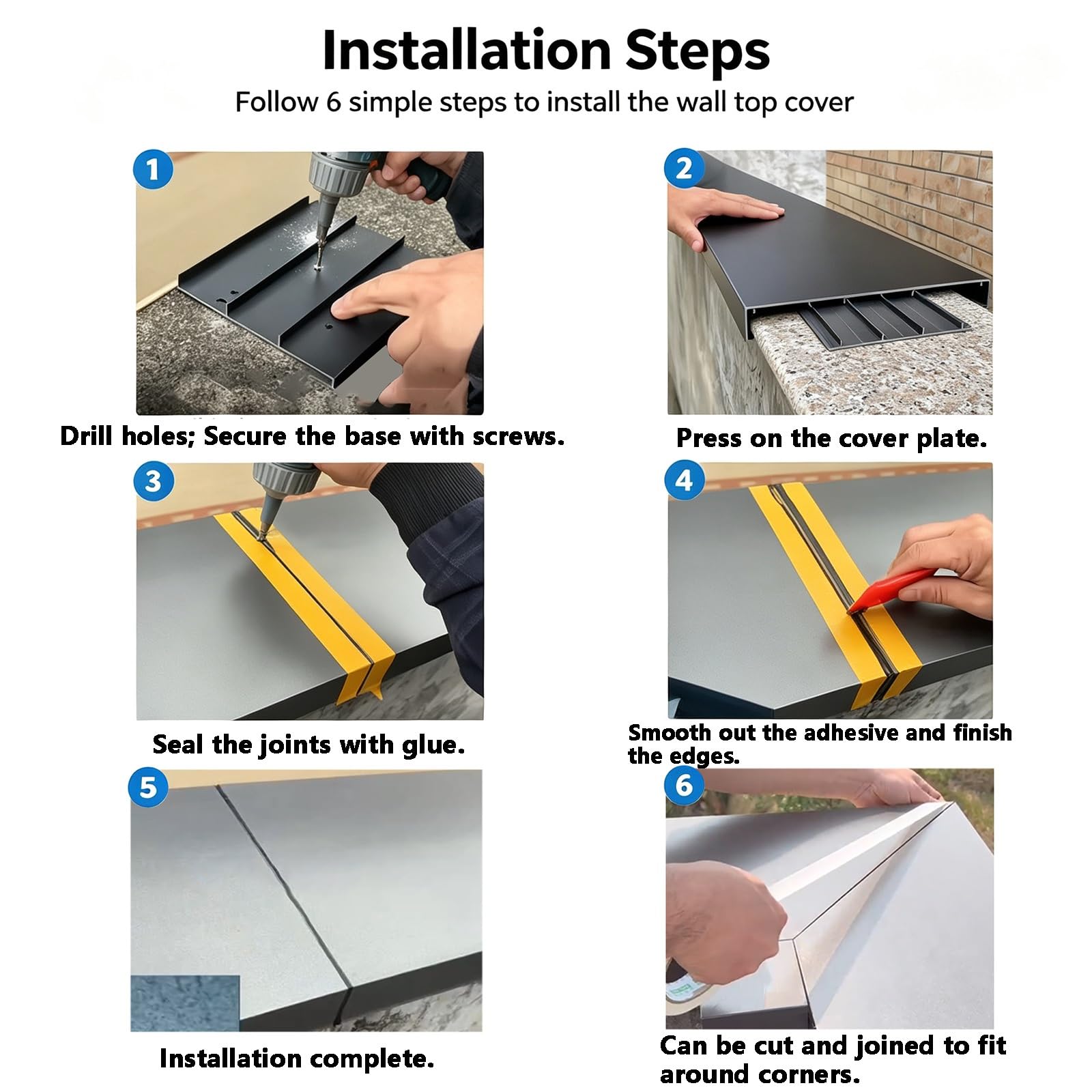 Caballete metálico de protección resistente a la intemperie, hecho a medida | Placa de tapa de pared de valla empalmable rectangular con canales de luz para paredes de piedra(L 78 7/10'',Fits Wall T 9")