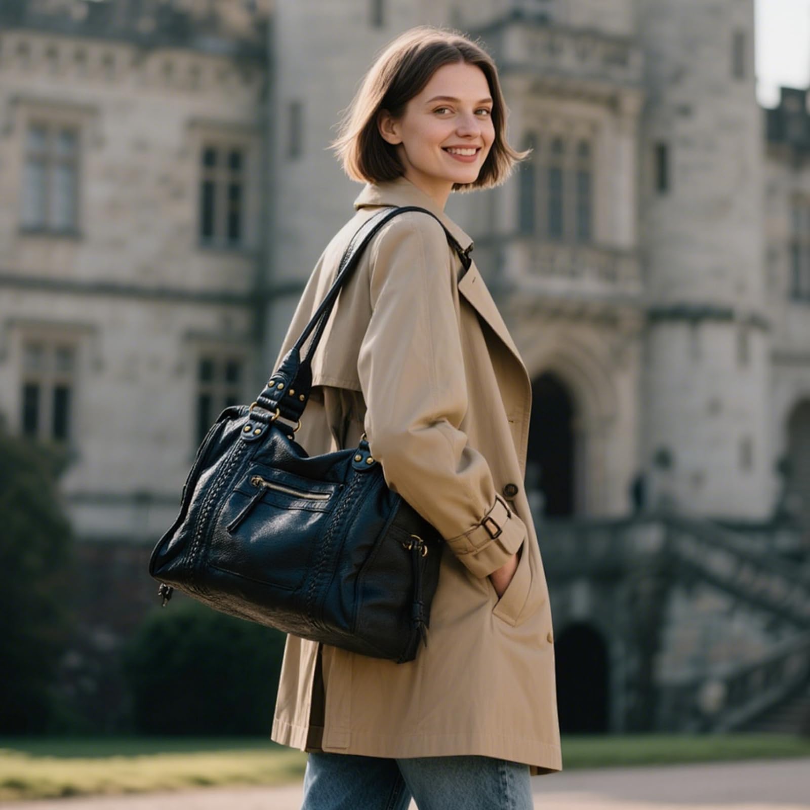 Sac a Main Femme Cuir - Sac a Main pour Les Cours Lycee - Grand Vintage City Bag Sacs à bandoulière Fourre Tout Femme pour le travail et les voyages