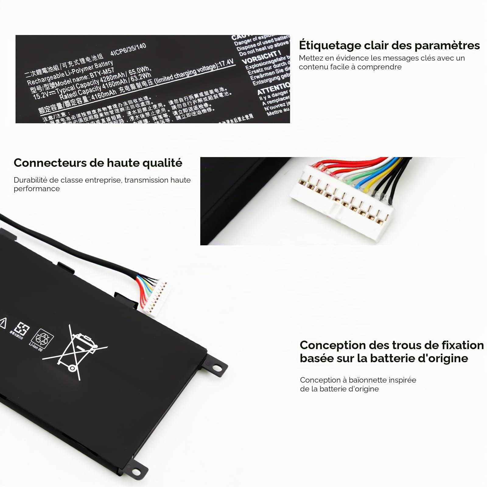 BLESYS 65Wh BTY-M57 Batterie pour MSI GP66 GP76 Leopard 10UE 10UG 10UH 11UE 11UG 11UH pour Vector GP66 GP76 12UE 12UG 12UH 12UGS 12UHS 12UHSO 12UEO 12UGSO GP66HX GP76HX 12UGS 12UHS Series