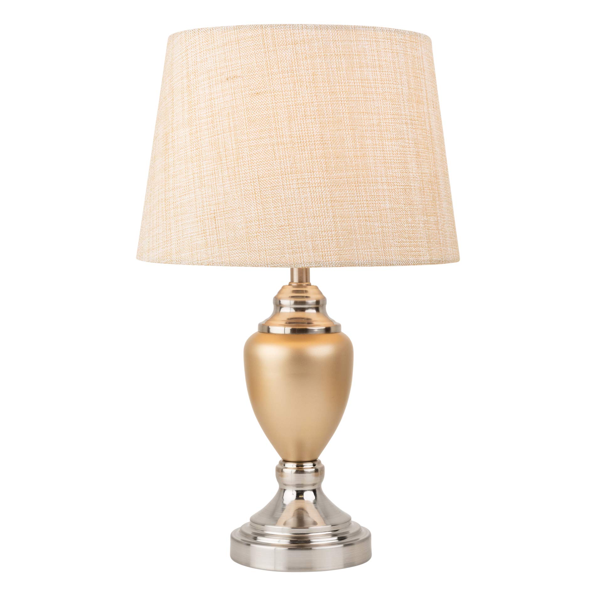 Lighting Supermarket Gold,White,Silver Malham Ceramic Table Lamp With Matching Drum Shade - Champagne Gold & Satin Silver