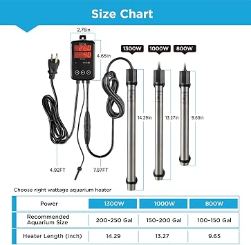 Titanium Aquarium Heater 800W, Submersible Fish Tank Heater with Digital Display Temperature Controller, 0C-40C Adjustable, Fast Heating for 100 ~ 150 Gal Saltwater Freshwater Fish Tank, MX-9015(800W)