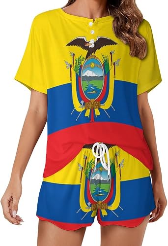 RADAAB Womens Pajama Sets Trinidad And Tobago Flag Short Sleeve Shirt And Shorts 2 Pieces Lounge Outfit Sets with Pockets