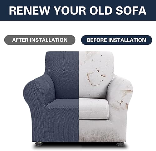 Vista 21 de Cupuamon Fundas elásticas para sofá de 3 cojines, funda protectora de muebles con parte inferior elástica de tela jacquard a cuadros pequeños