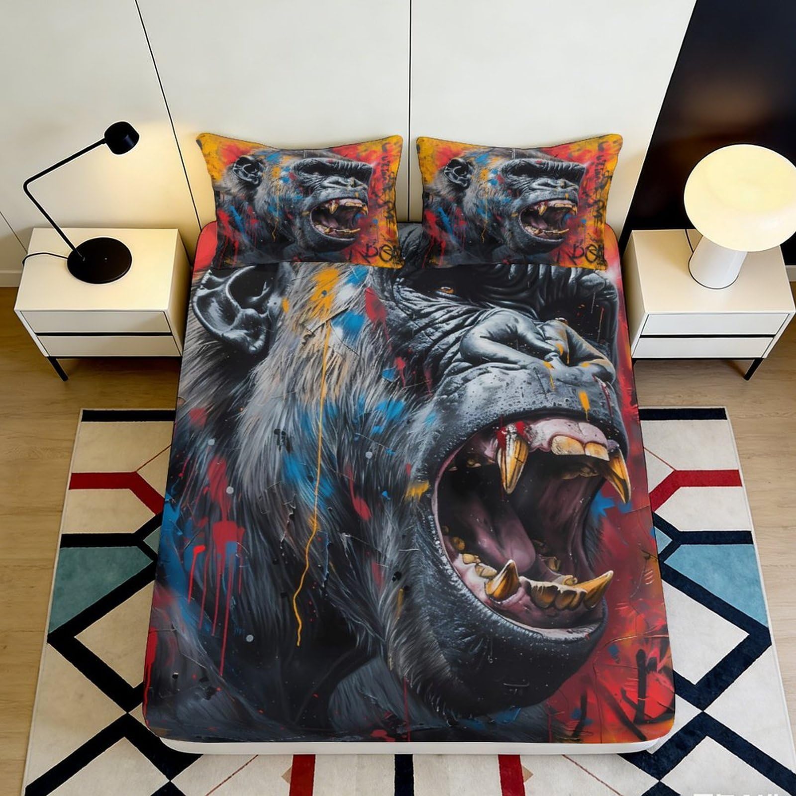 Pnayamiorkfel Style-2 3D Printed Wild Gorilla Art Fitted Sheet Microfiber Vibrant Graffiti Mattress Cover For Bedroom Dorm Decor 90X200x25cm