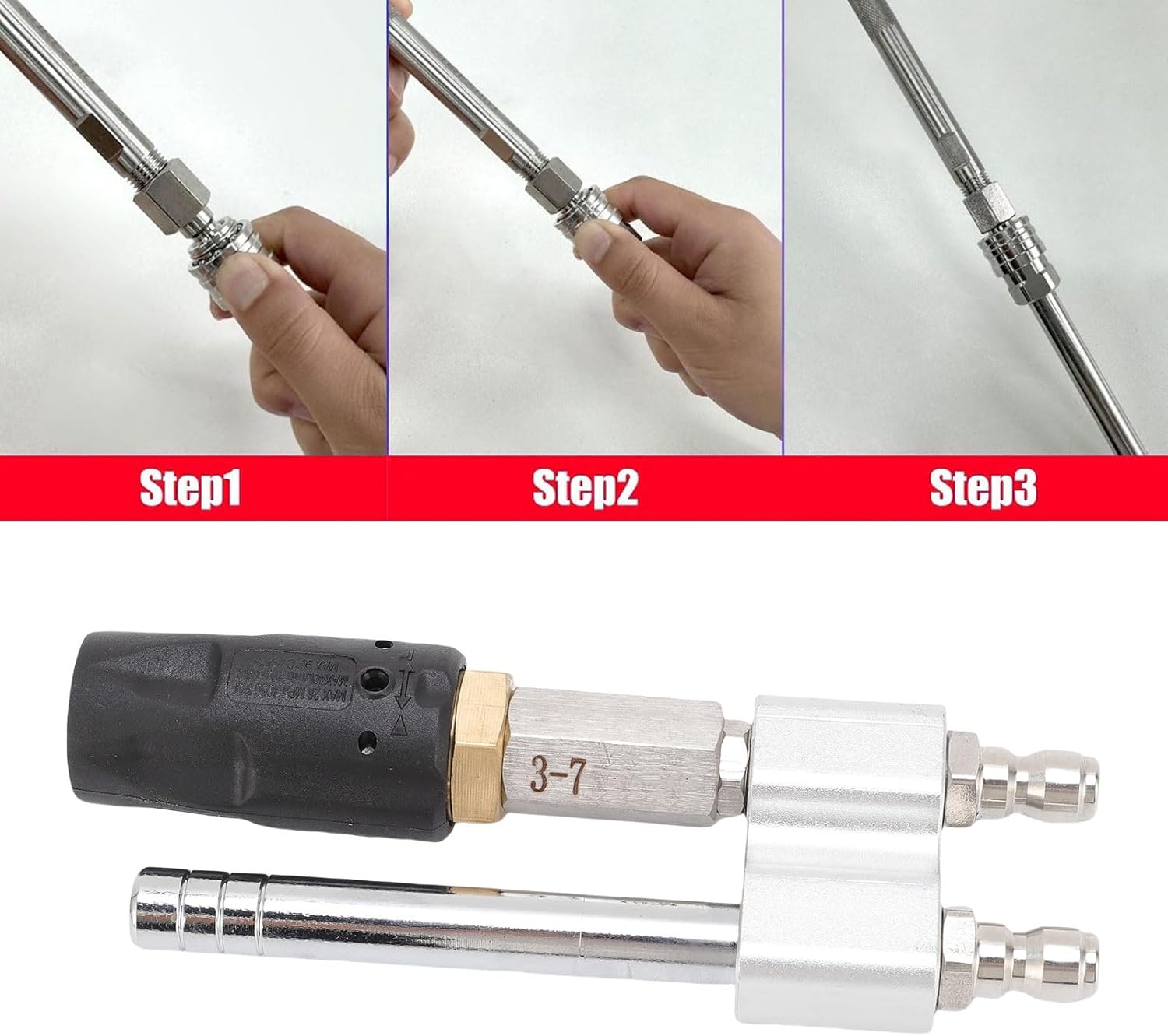 Fabater Adjustable Downstream Soft Wash Nozzle, M5 Twists Nozzle for Pressure Washer, 2-in-1 Shooters Tip, High Soap Nozzle with 1/4 Inch Quick Connect, 3-7 GPM