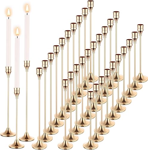 Yaomiao 30 portavelas de oro cónico – Candelabros decorativos dorados para decoración del hogar, boda, fiesta de comedor