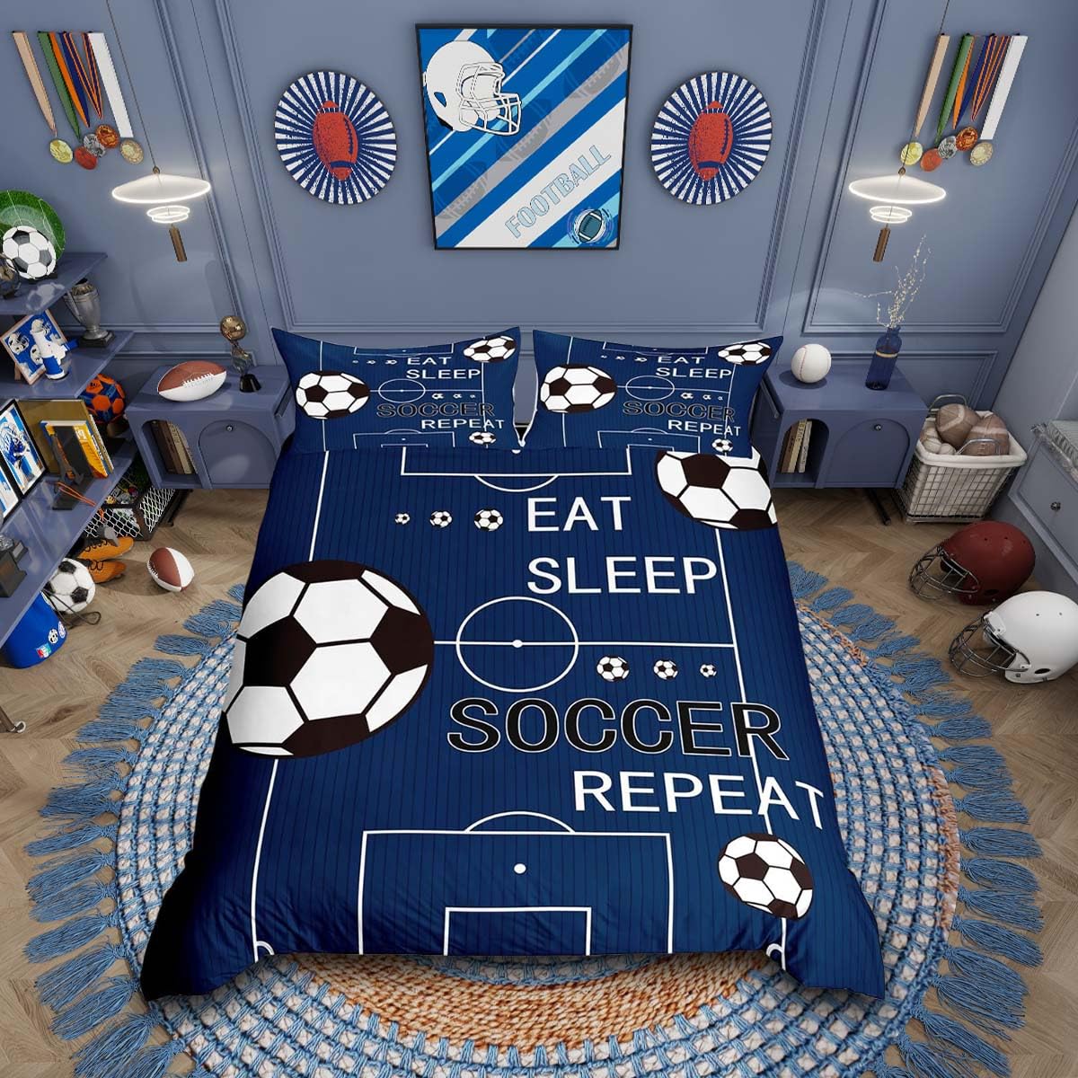 Housse de couette football super king size et 2 taies Loussiesd