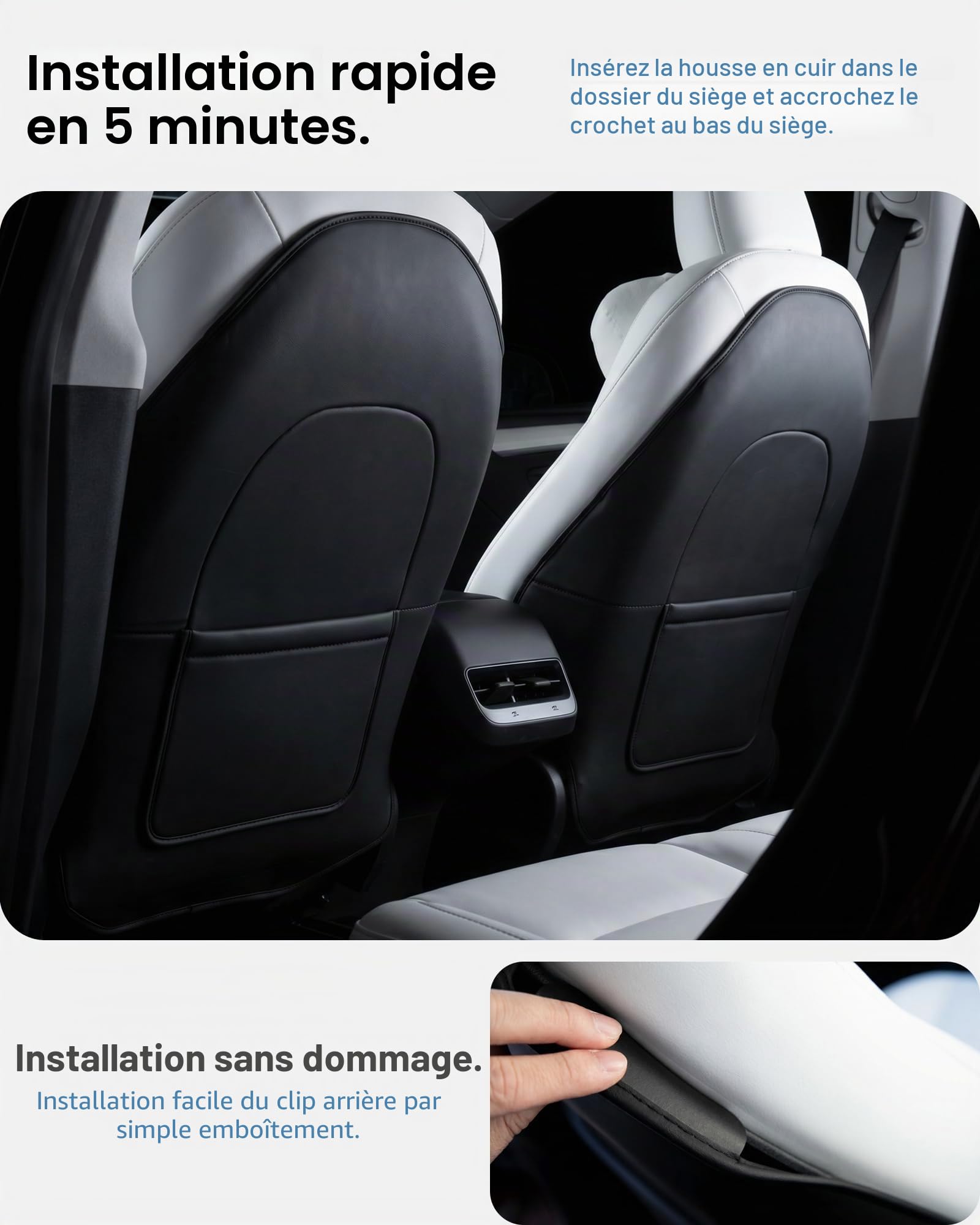 Lot de 2 Protection Siege pour Tesla Model 3 2017-2023, 2024-2026 Highland(Seulement Premium), Model Y 2020-2024,2025-2026(Seulement Premium) Accessoires Protection Dossier Siege Avant