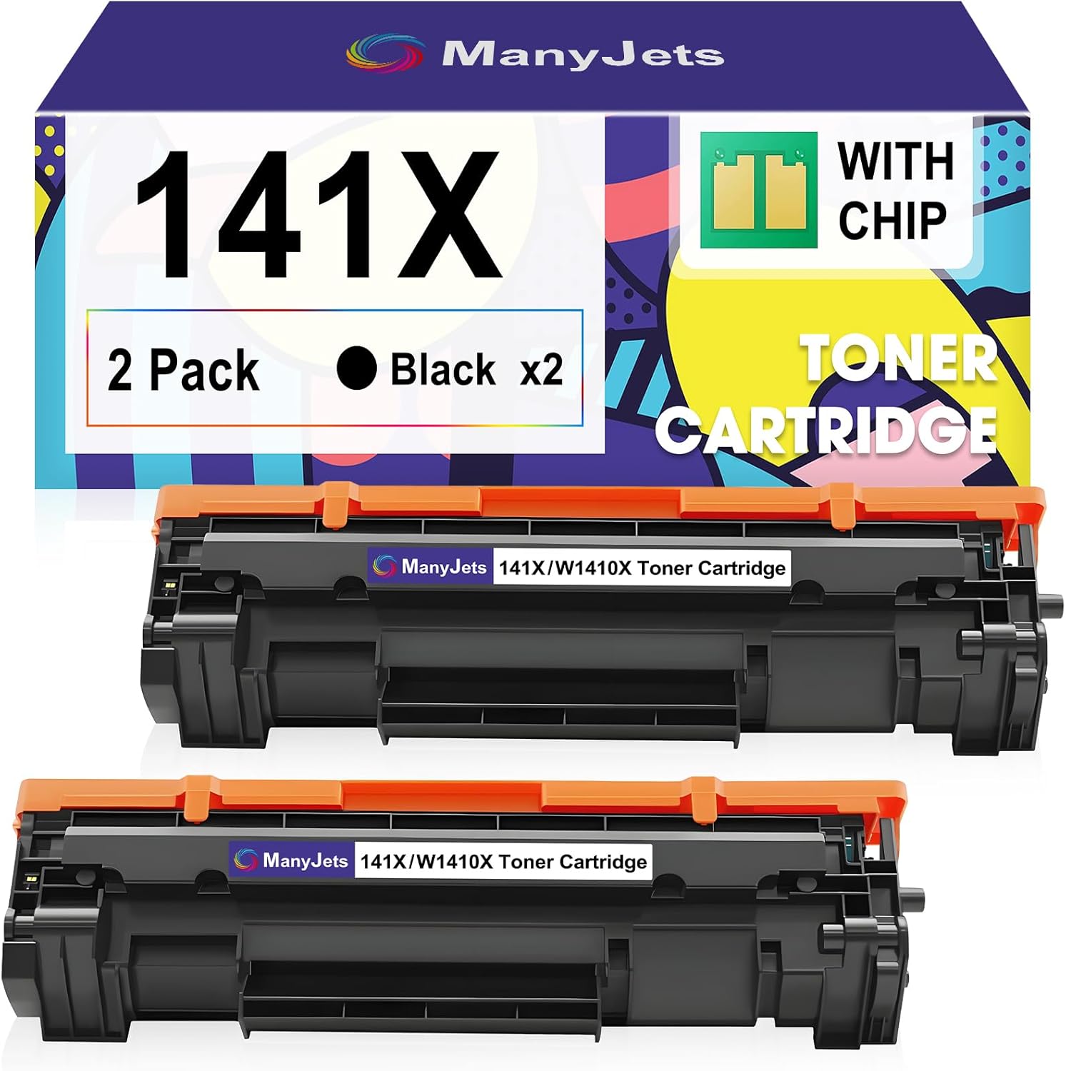 141X W1410X Compatible Black Toner Cartridge with Chip Replacement for HP 141A W1410A 141X W1410X Work with MFP M110w M140w Printer (2,000 Pages, with Chip, Black, 2-Pack)
