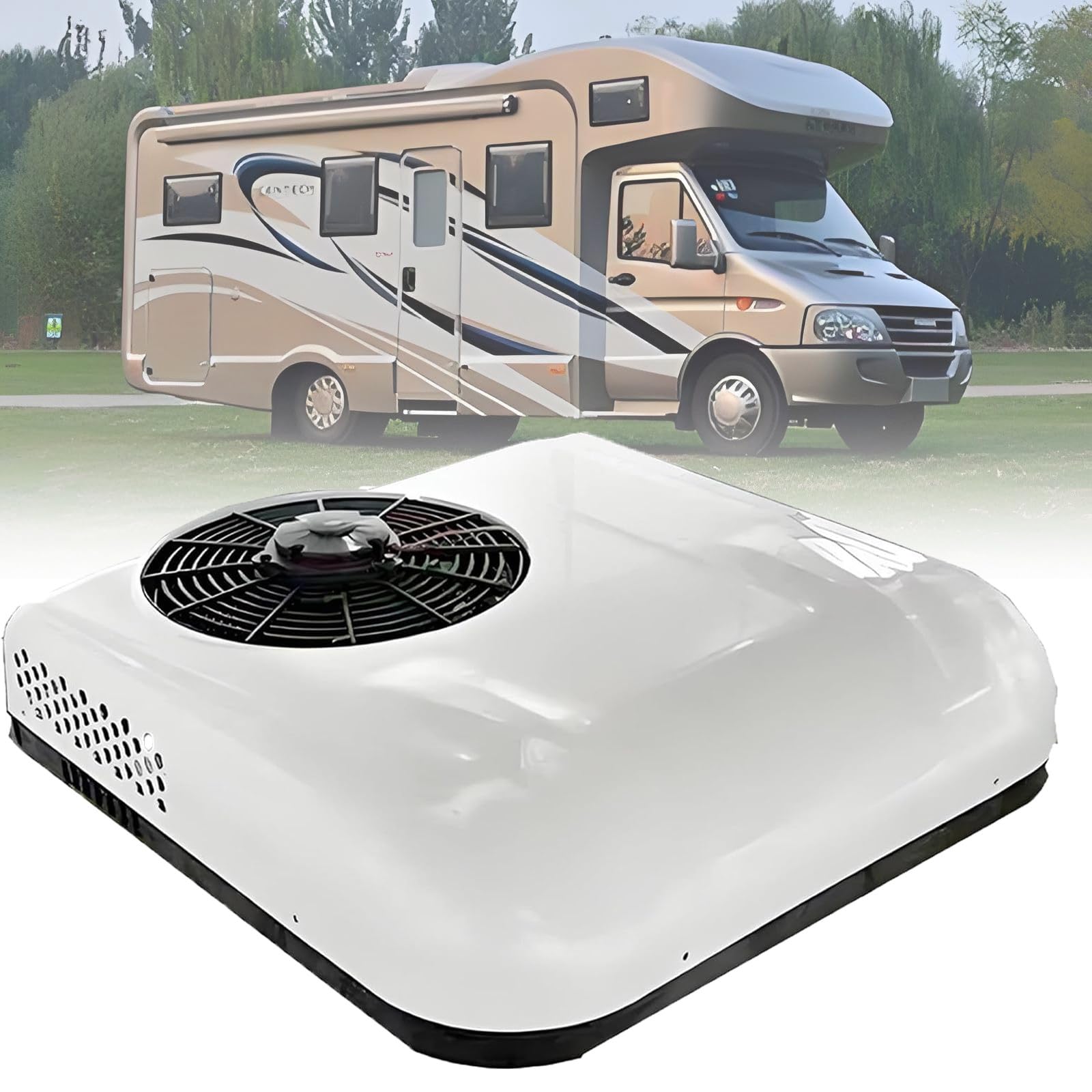 Atwynd Rooftop RV Air Conditioner, Electric Roof AC Unit, Top Mounted DC Air Conditioner, Light & Portable, Quiet Cooling for Truck, RV, Forklift, Construction Vehicle, Crane, Van 12V