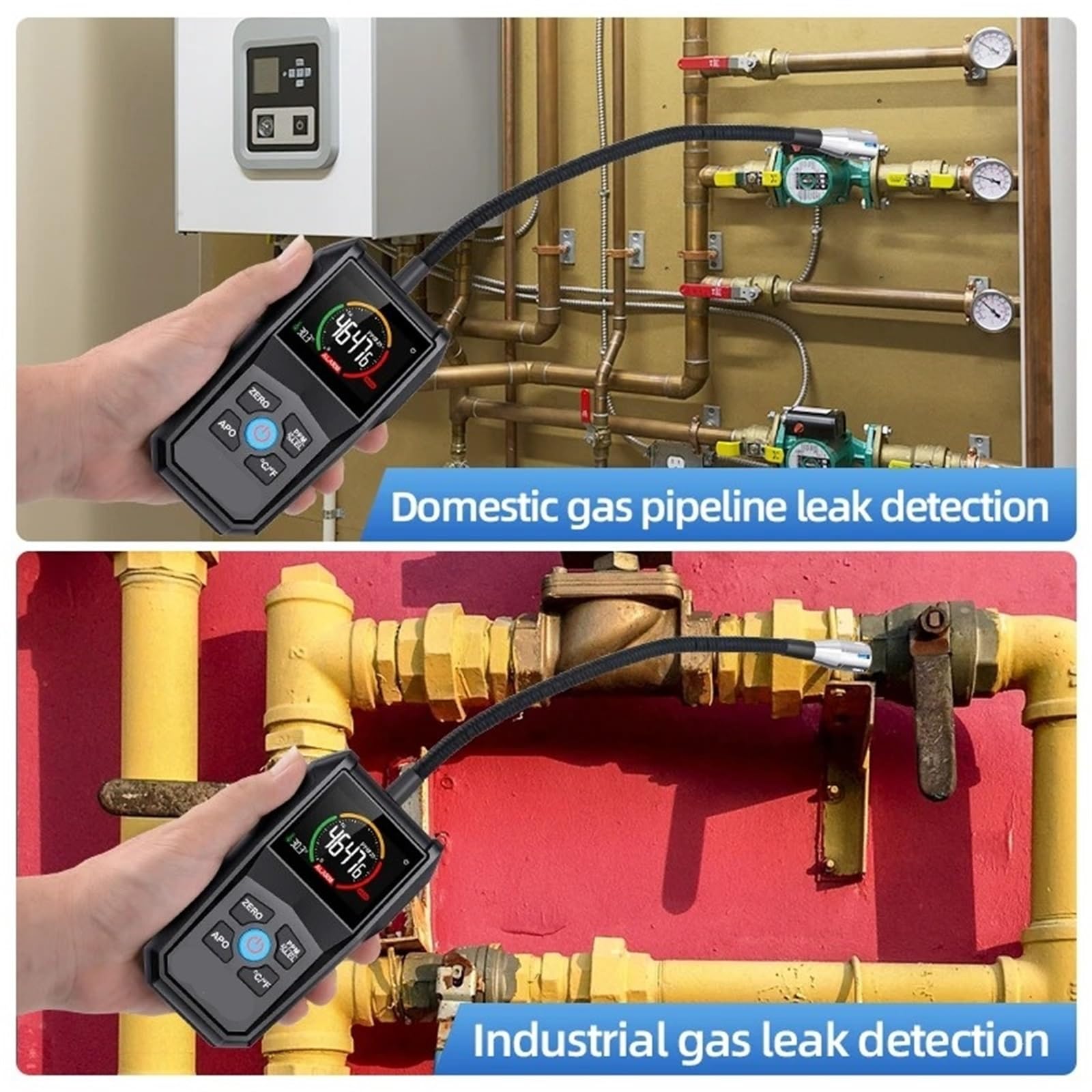 Contador partículas polvo, Analizador De Detector Gas Combustible CGD02A, Fuga 50000 PPM para interiores exteriores | Pantalla LCD, Alarma Luz Y Sonido
