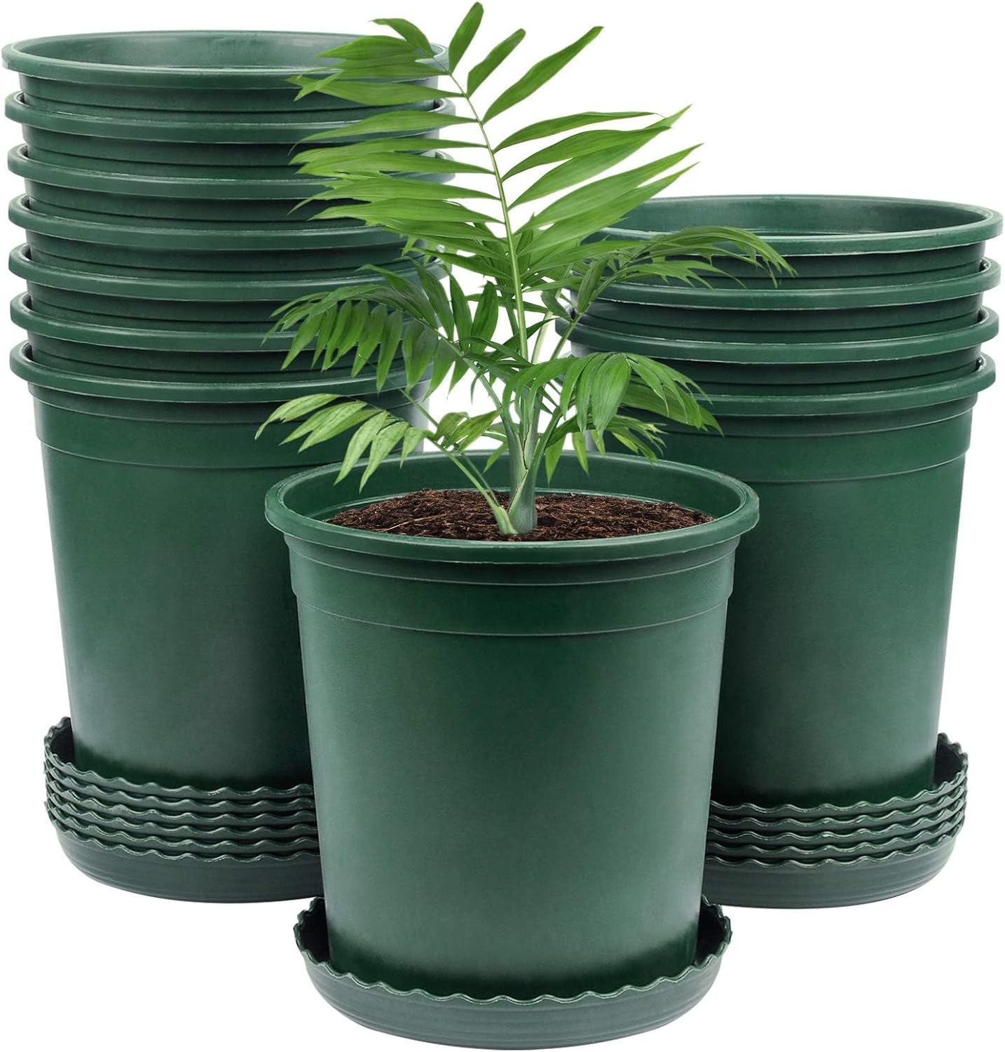 1 Gallon Nursery Pots for Planting 6 inch 12 Pack with Drainage Hole and Saucer for Indoor Outdoor Plants, Seedlings, Succulents and Cuttings, Green