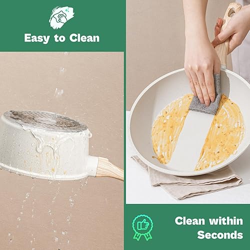 Miniatura 6 de Juego de 13 ollas y sartenes, utensilios de cocina antiadherentes, utensilios de cocina de inducción de granito blanco, no tóxico, saludable,