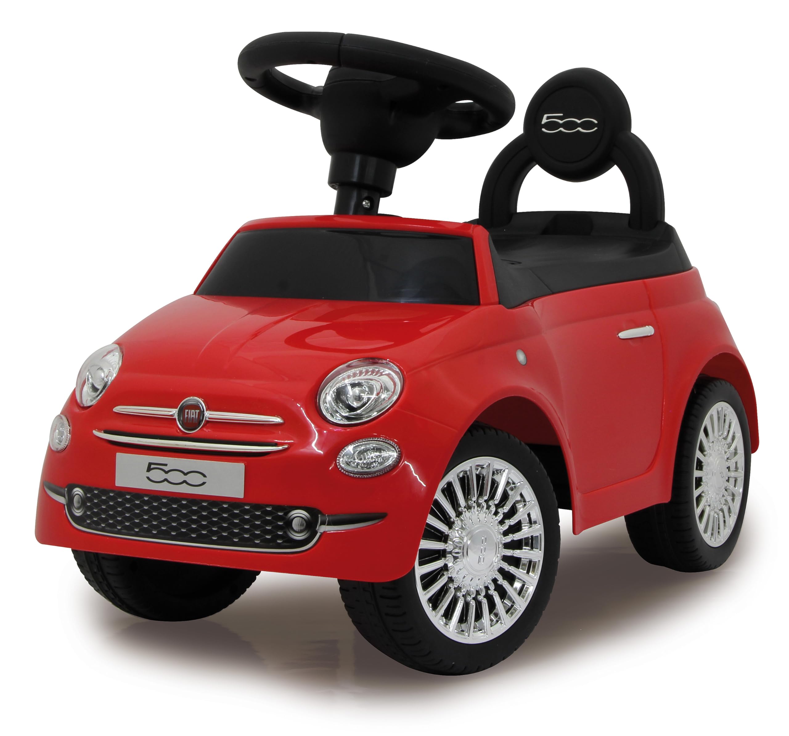 Jamara 460326 - Push-Car Fiat 500 rosso – Bagagliaio sotto il sedile, Maniglia per spinta e sostegno, Clacson, Protezione da ribaltamento