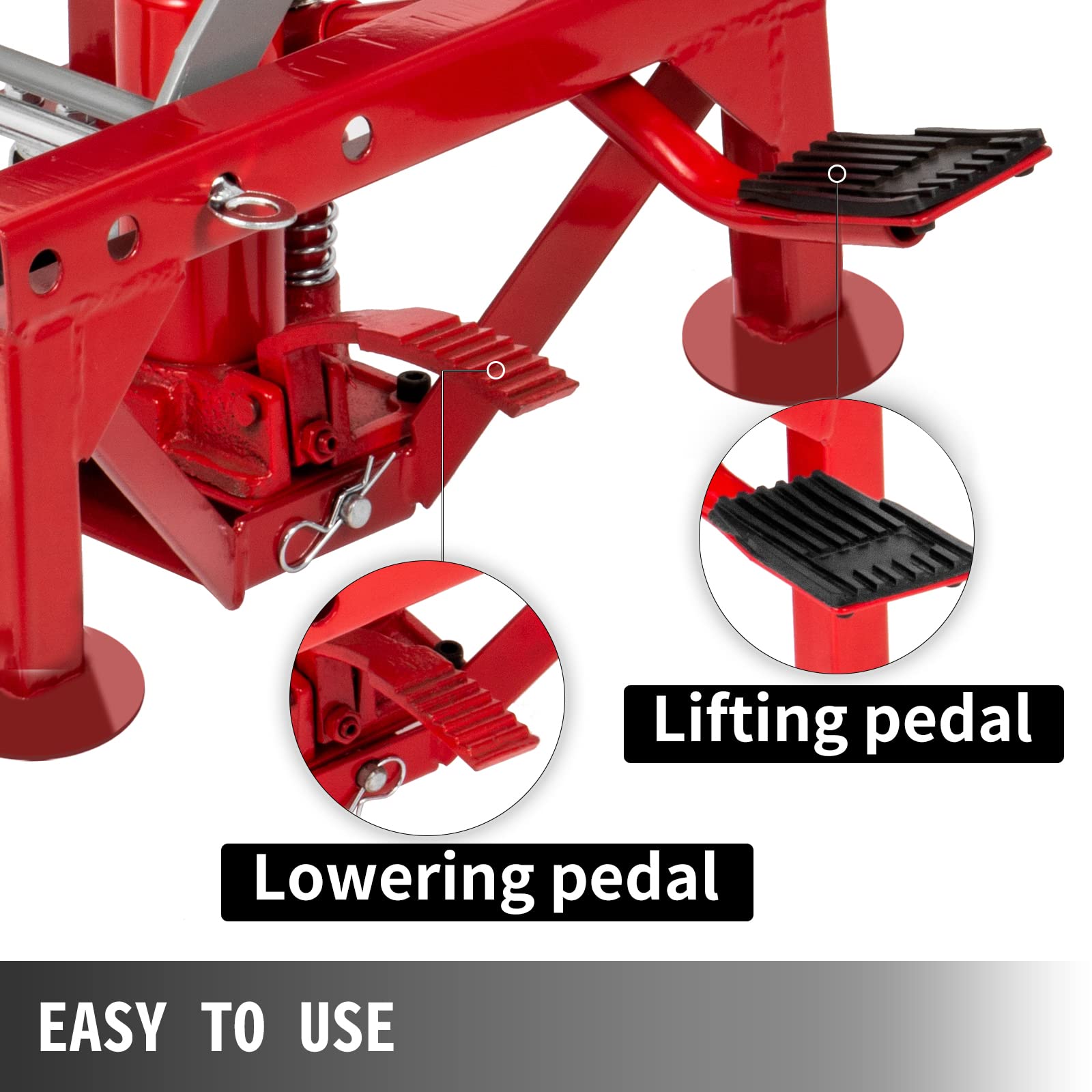 VEVOR Motorcycle Jack, Hydraulic Motorcycle Scissor Jack with 300LBS Load Capacity, Portable Lift Table, Adjustable Motorcycle Lift Jack, Red Motorcycle Lift Stand with Lockable Casters