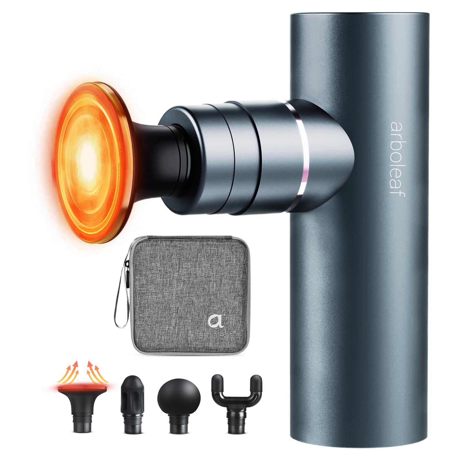 arboleaf Pistola Massaggio Muscolare Mini con Calore,Massage Gun Silenziosa | Corpo in Metallo Anodizzato, Massaggio Termico, Motore Brushless Silenzioso, Modalità Pressione Adattiva, Compatto, Portatile