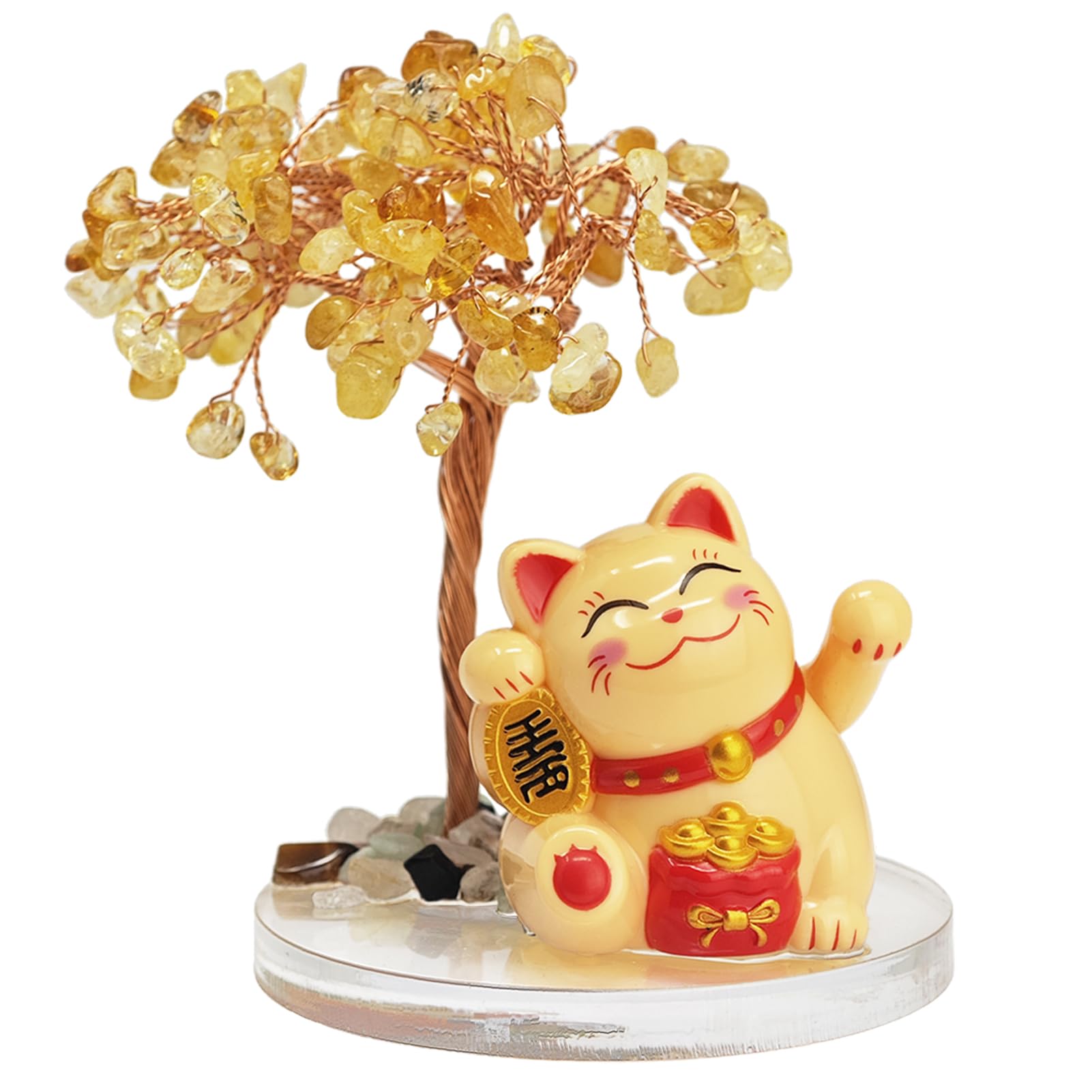 天然シトリン幸福を呼ぶ招き猫置物 Amazon.co.jp: 天然クリスタルシトリンマネーツリー招き猫風水