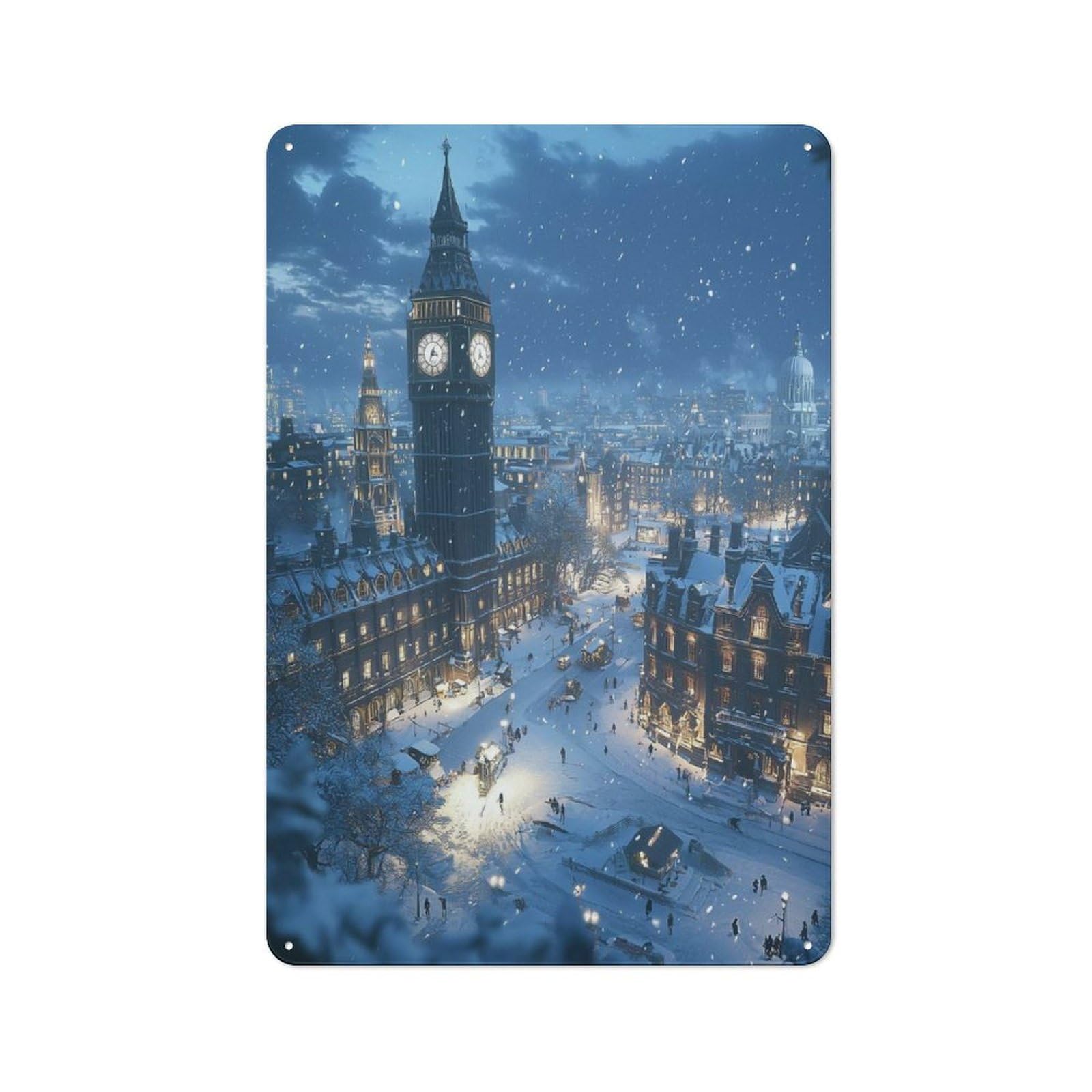 Junmoney Style-20 Rustic Tin Sign 30X20cm Featuring Snowy London Night For Garage Or Workshop, For Garage, Workshop And Man Cave Decoration