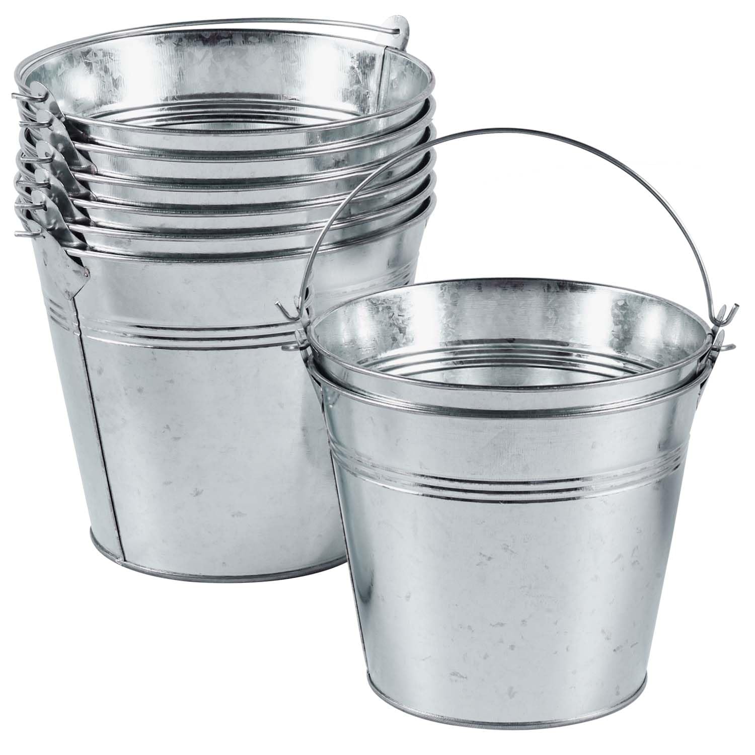 OBTANIM 8 Pack Galvanized Metal Buckets with Handle Ice Pails for Plants, Succulents, Party Favors Organizing, Rustic Home Decor or Classrooms Pencil Storage (6 x 4.3 inch)