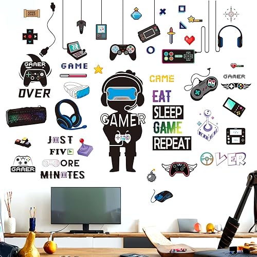 Gamer Wall Stickers - Controller Eat Sleep Games Joystick Video