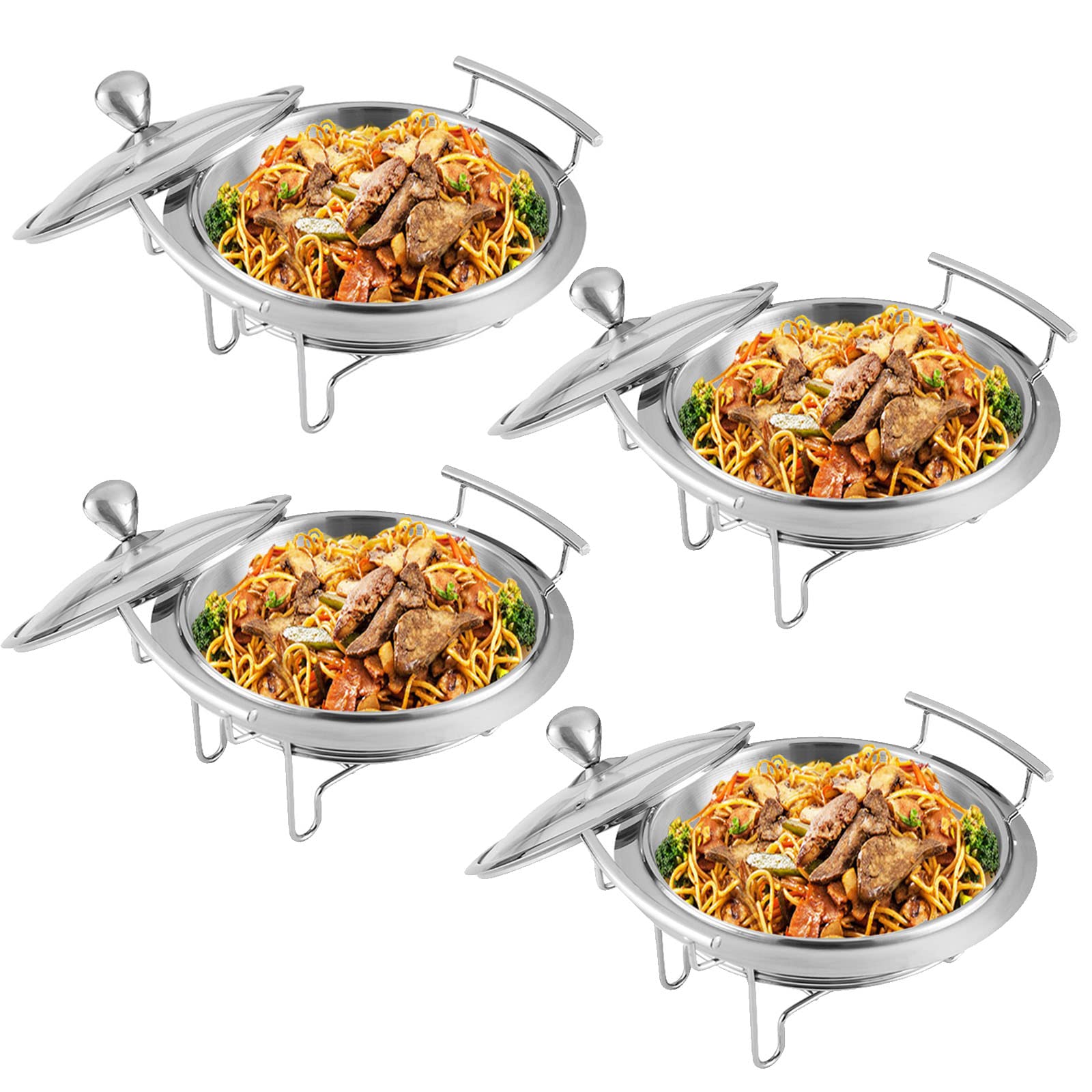 2/4 Pack Visible Chafing Dish Set, Stainless Steel Round Buffet Server Warming Tray for Parties Weddings And Events, with Glass Lid, Food Pan And Fuel Holder,4 Pack,24Cm(4 Pack-20Cm)