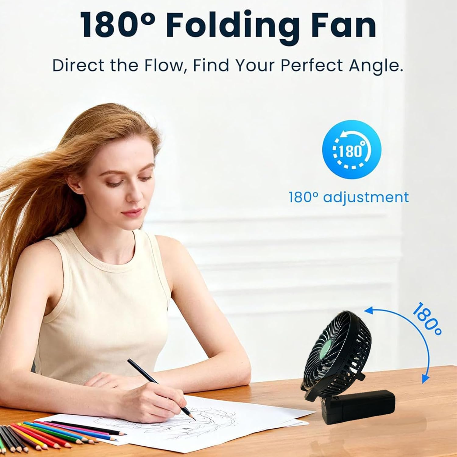 Portable Handheld Fan, 3 Speeds Mini 180° Foldable Hand Held Personal Fan USB Rechargeable, Battery Powered Fans for Travel, Office Desk Accessories, Cruise, Concerts, Makeup, 2026 Summer Gifts