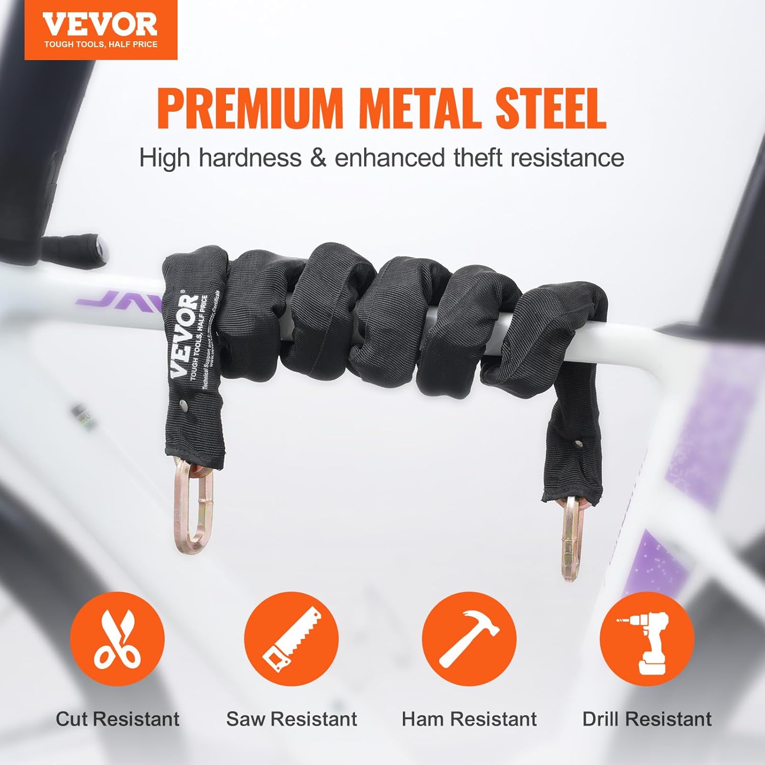 VEVOR Bike Chain Lock, 5.91 Ft Security Bicycle Chain Lock, Heavy Duty Metal Steel Anti-Theft High Security Bike Locks, Perfect for Bike, Motorcycle, Scooter, Bicycle, Door, Fence, Gate, 9.5mm, Black