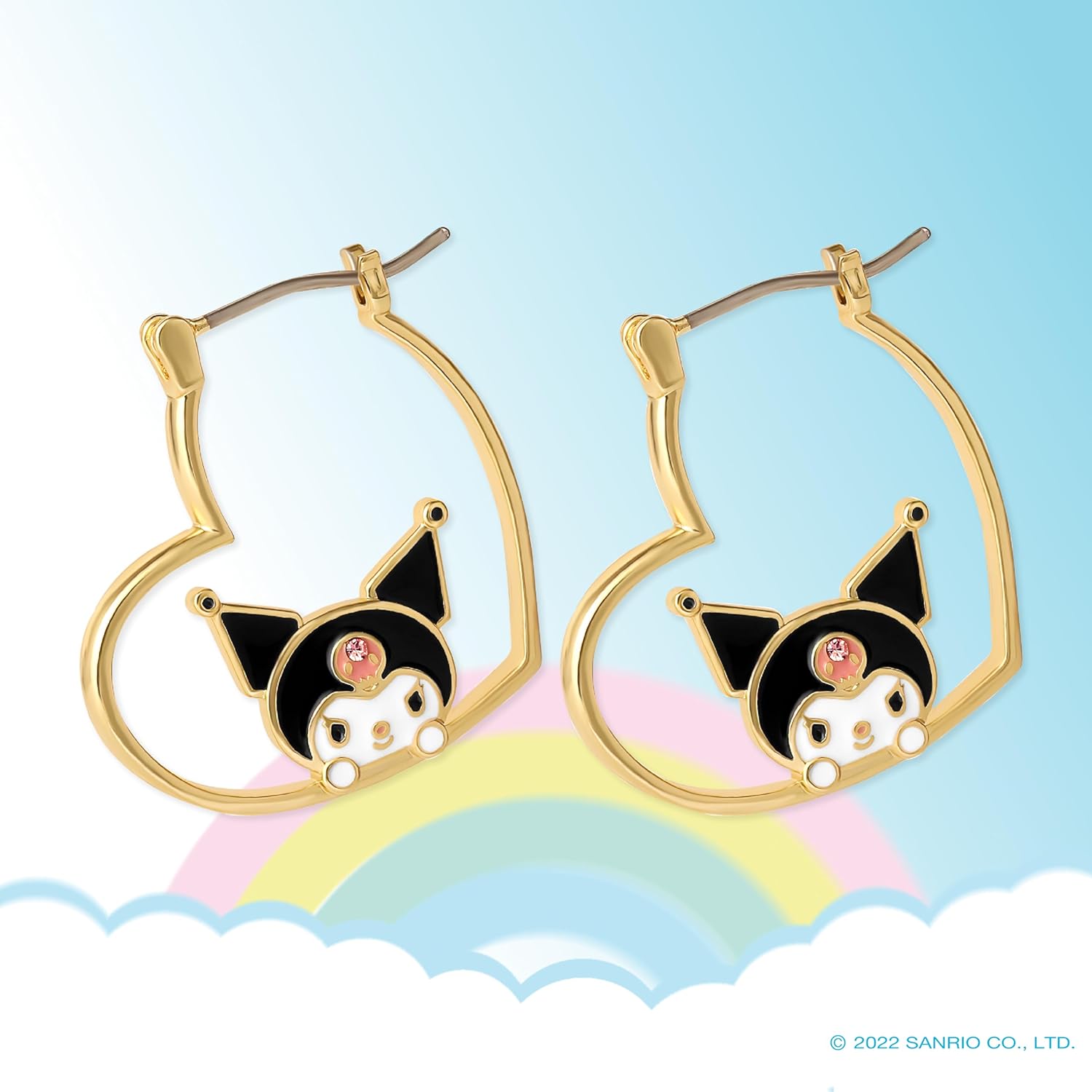 Sanrio Hello Kitty and Friends Earring Collection – Yellow Flash-Plated Heart Hoop and Crystal Earrings Featuring My Melody, Kuromi, and Hello Kitty, Officially Licensed - Image 3