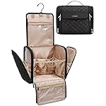 BAGSMART Hanging Travel Toiletry Bag, Large Capacity Water-resistant Cosmetic Organizer with Handle for Brushes Accessories, Black