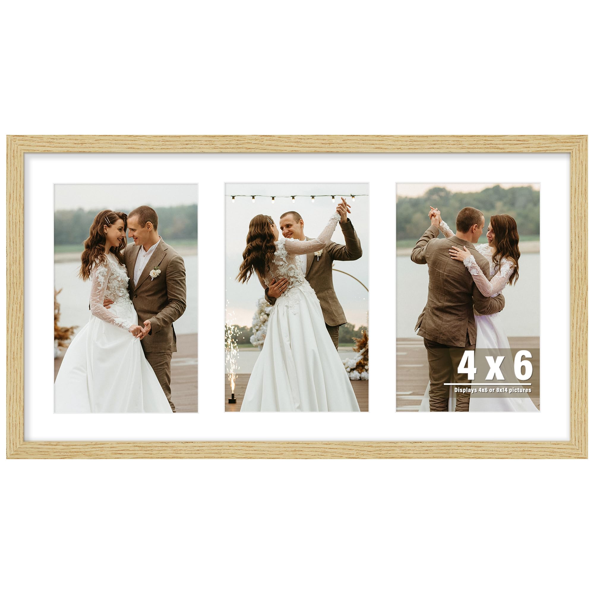DUENPY 8x14 Collage Picture Frame, Made of Natural Solid Wooden Picture Frames, Displays 3 Picture Frames 4x6, or 8x14 (Without Mat) Wall Decor, Wall Hanging, or Tabletop, Solid Color.