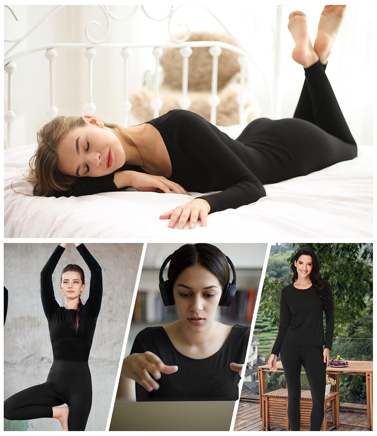 Conjunto de ropa interior térmica para mujer con forro polar ligero y ultrasuave, conjunto largo de John y capa base de esquí
