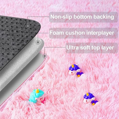 Miniatura 7 de Alfombra rosa para dormitorio, alfombras de área esponjosas de 2 x 3 pies para sala de estar, alfombras pequeñas y suaves para niños y niñas,