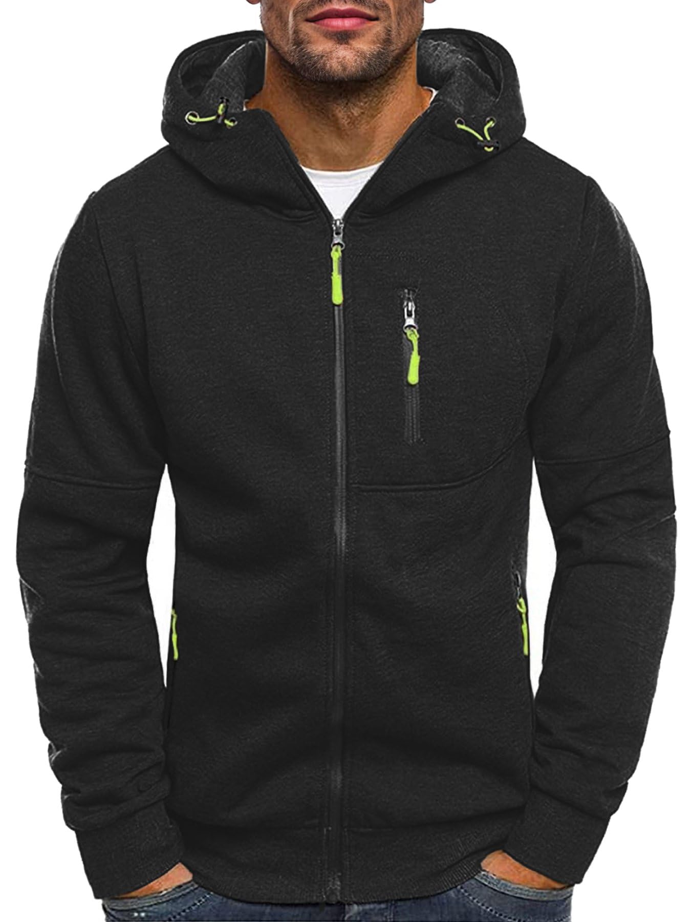 Photo 1 of **Its doesnt work the zipper**Riskrole Men's Zip Up Fleece Hoodie Lightweight Sweatshirt Long Sleeve Sports Hooded Jacket with Zipper Pockets Black