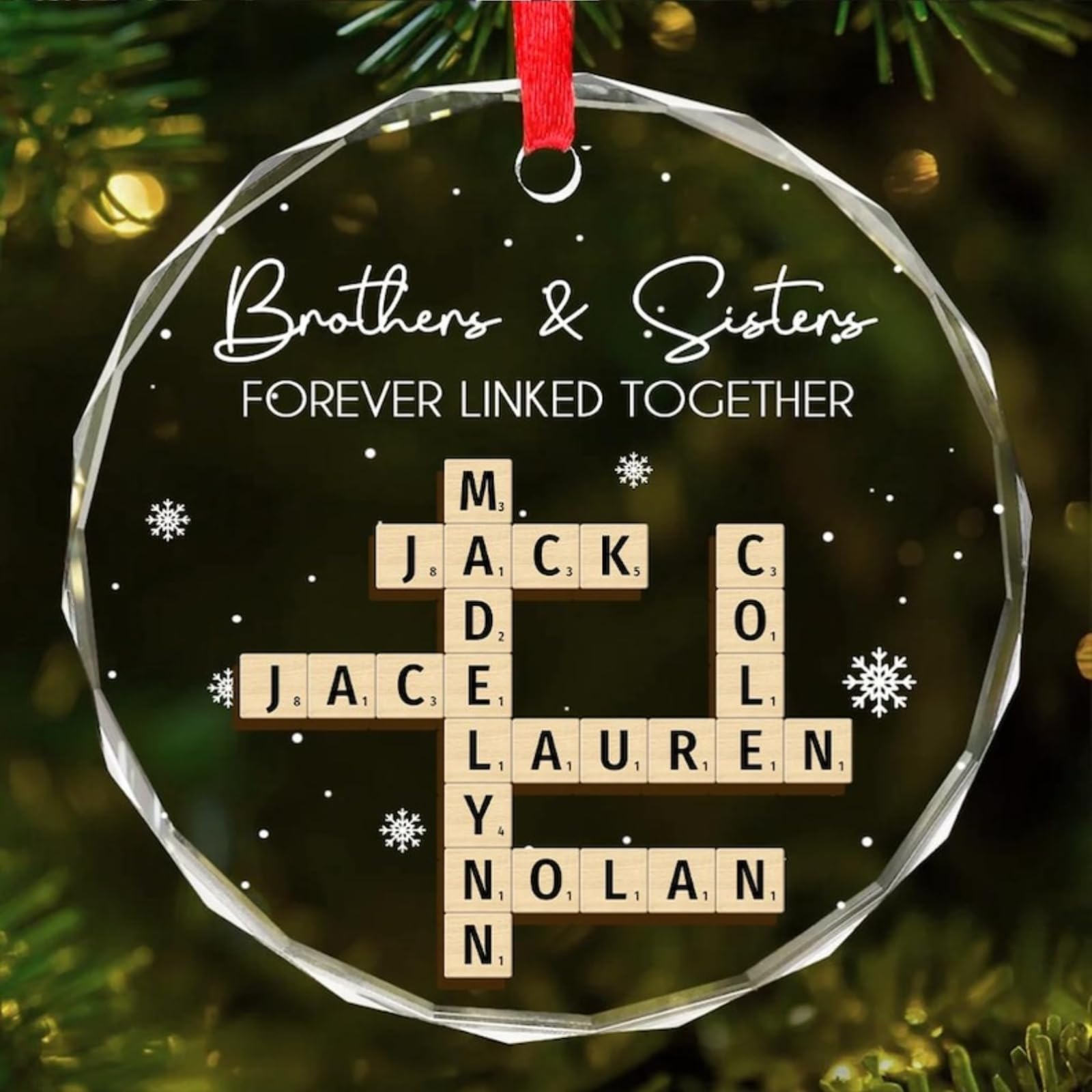 Mfchicify Transparent Personalized Christmas Ornaments With Scrabble Tile Letter,Brothers & Sisters Forever Link Together,Custom Family Names Crossword Ornament 2025,Gifts For Birthday,Christmas,Family,Siblings