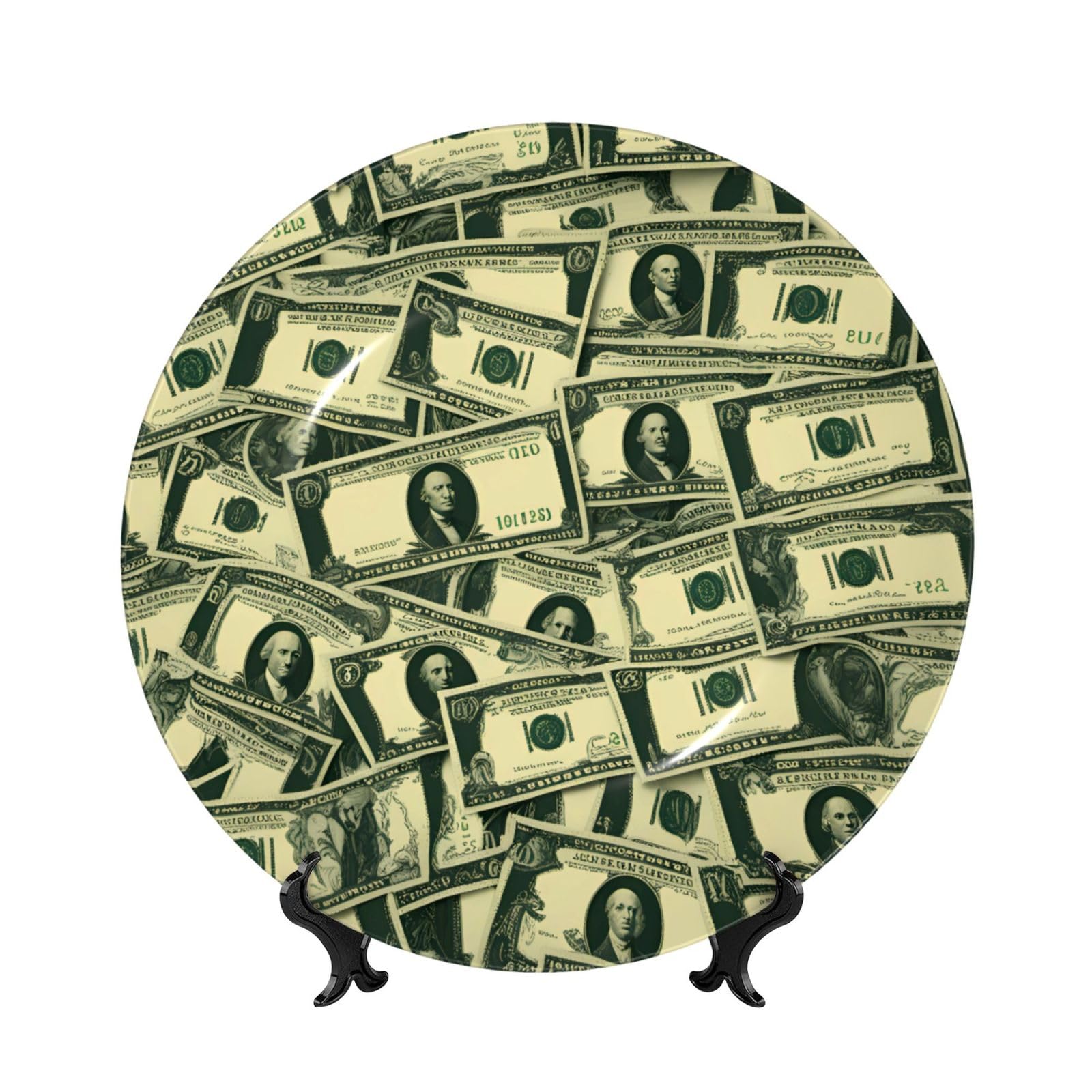 SXZVVBN many cartoon dollars Bone China Decorative Plate Art with Stand Removable Adhesive Hanging for Home Office 7in